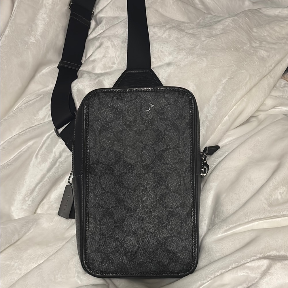 Black Belt Bag with Adjustable Strap and Textured Pattern